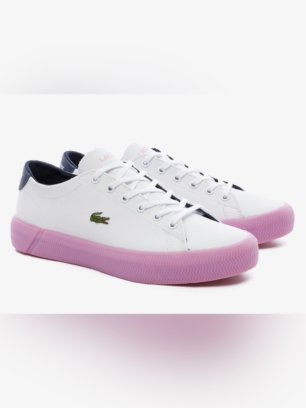 Lacoste White Low-Top Sneakers with Pink Rubber Sole